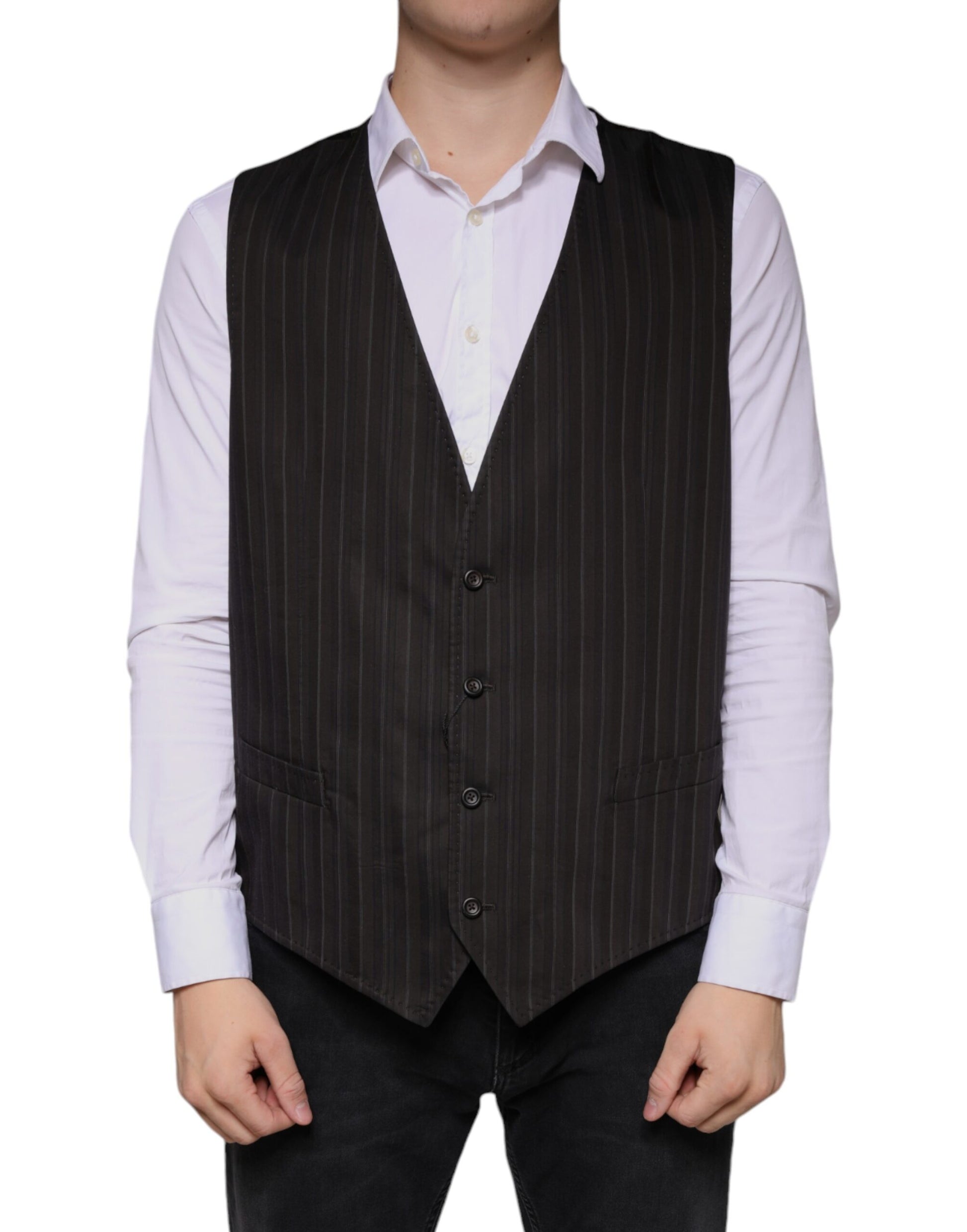 Black Cotton Waistcoat Dress Formal Vest-Dolce & Gabbana-LabelTerrace.com