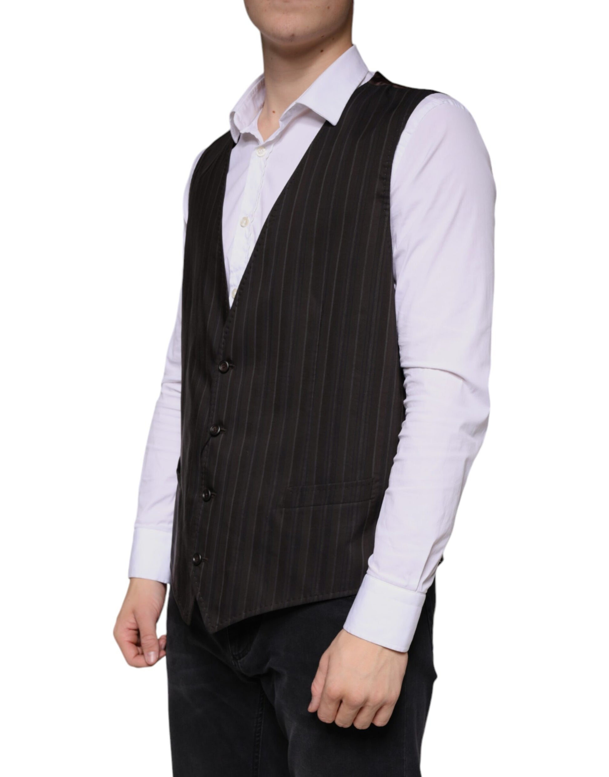 Black Cotton Waistcoat Dress Formal Vest-Dolce & Gabbana-LabelTerrace.com