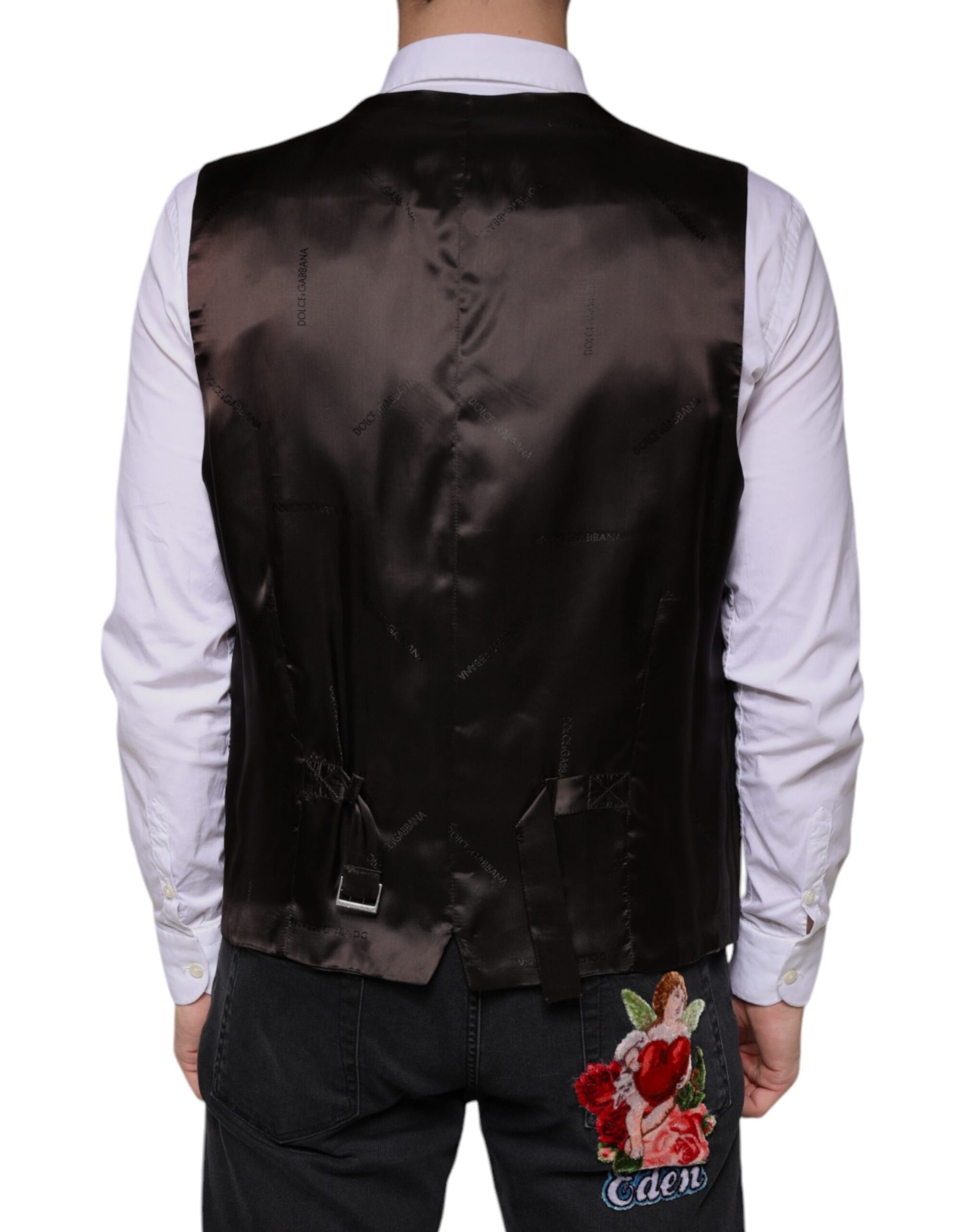Black Cotton Waistcoat Dress Formal Vest-Dolce & Gabbana-LabelTerrace.com