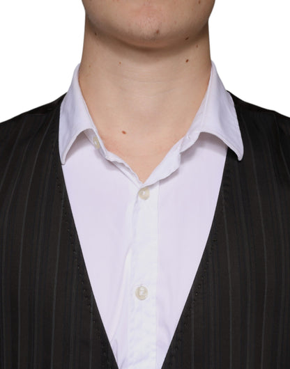 Black Cotton Waistcoat Dress Formal Vest-Dolce & Gabbana-LabelTerrace.com