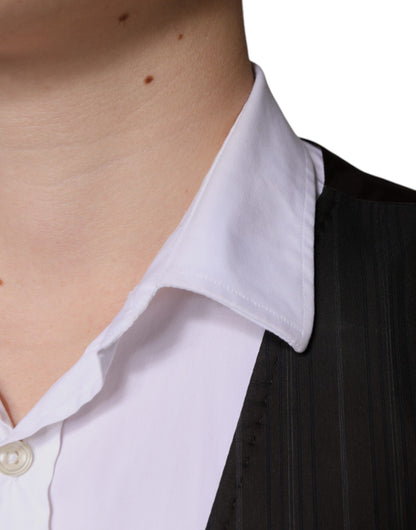Black Cotton Waistcoat Dress Formal Vest-Dolce & Gabbana-LabelTerrace.com