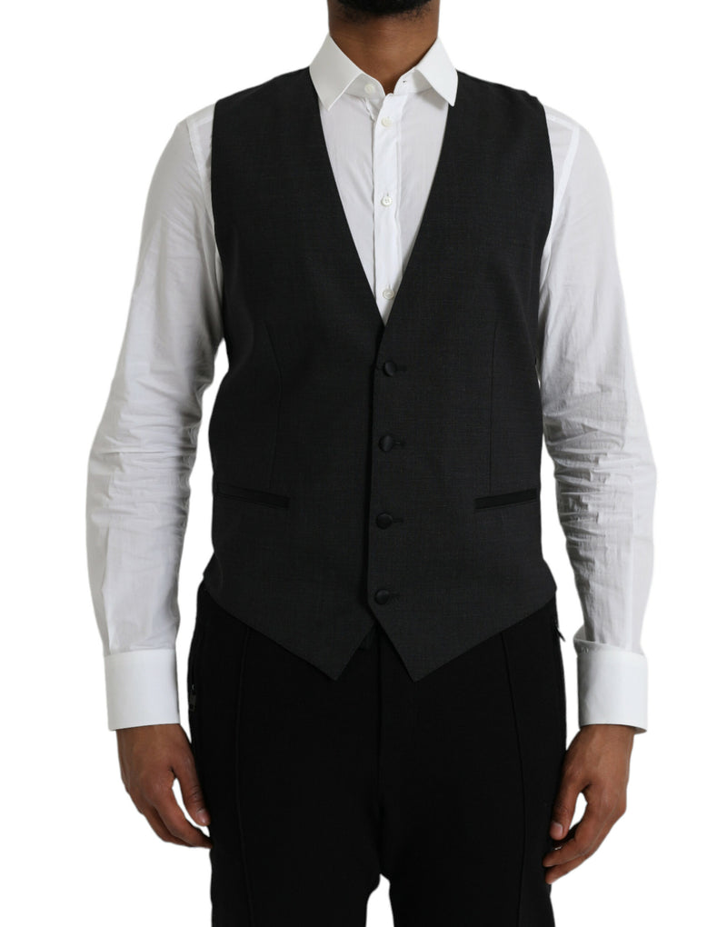Black Cotton Waistcoat Dress Formal Vest-Dolce & Gabbana-LabelTerrace.com