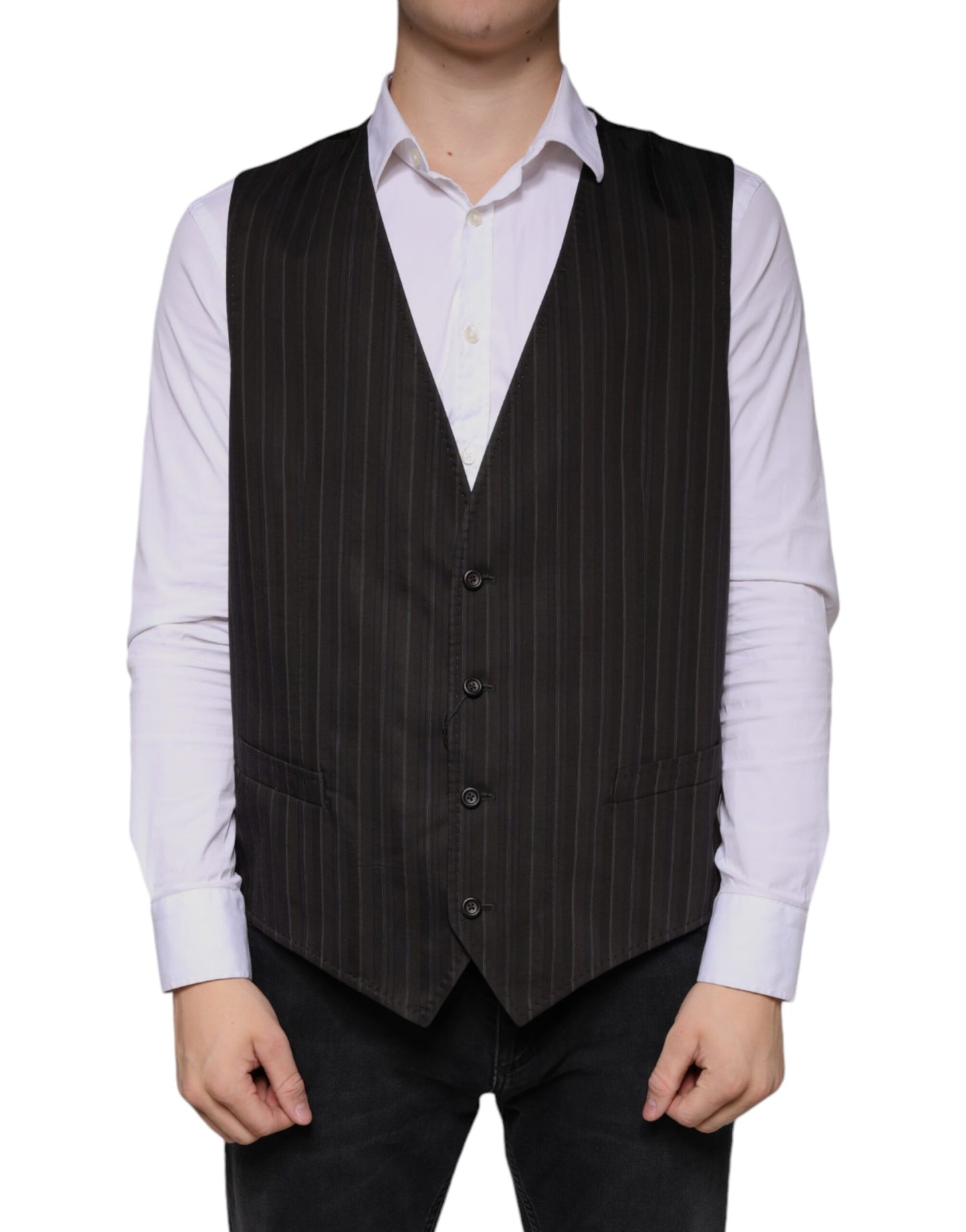 Black Cotton Waistcoat Dress Formal Vest-Dolce & Gabbana-LabelTerrace.com