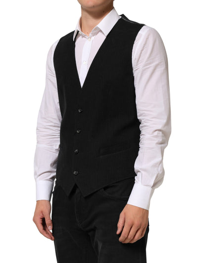 Black Cotton Waistcoat Dress Men Formal Vest-Dolce & Gabbana-LabelTerrace.com