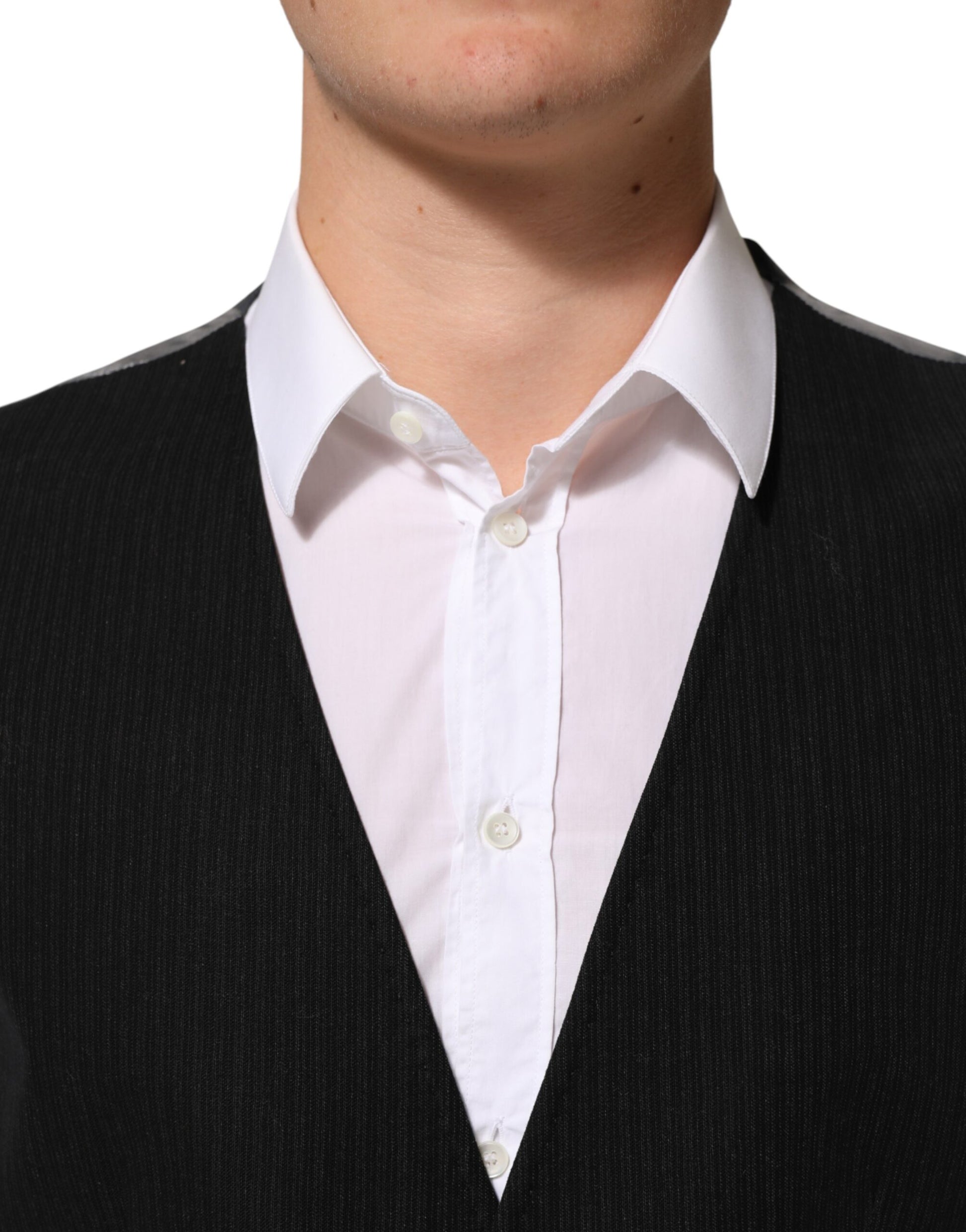 Black Cotton Waistcoat Dress Men Formal Vest-Dolce & Gabbana-LabelTerrace.com