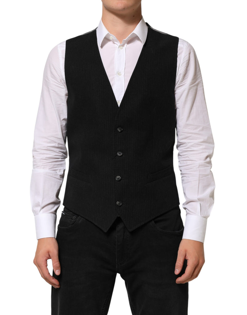 Black Cotton Waistcoat Dress Men Formal Vest-Dolce & Gabbana-LabelTerrace.com