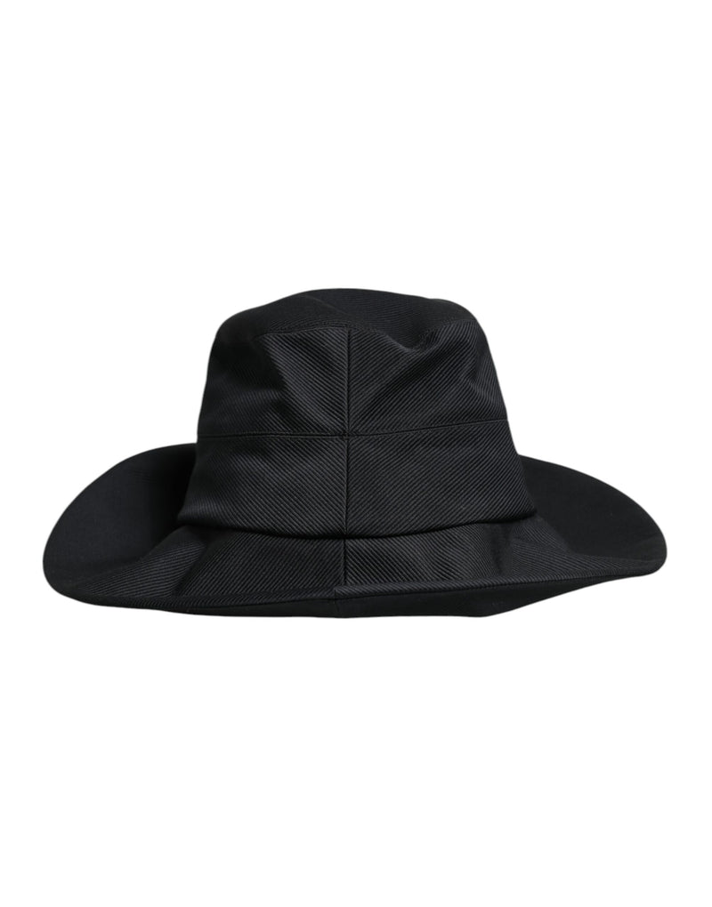 Black Cotton Wide Brim Fedora Hat-Dolce & Gabbana-LabelTerrace.com