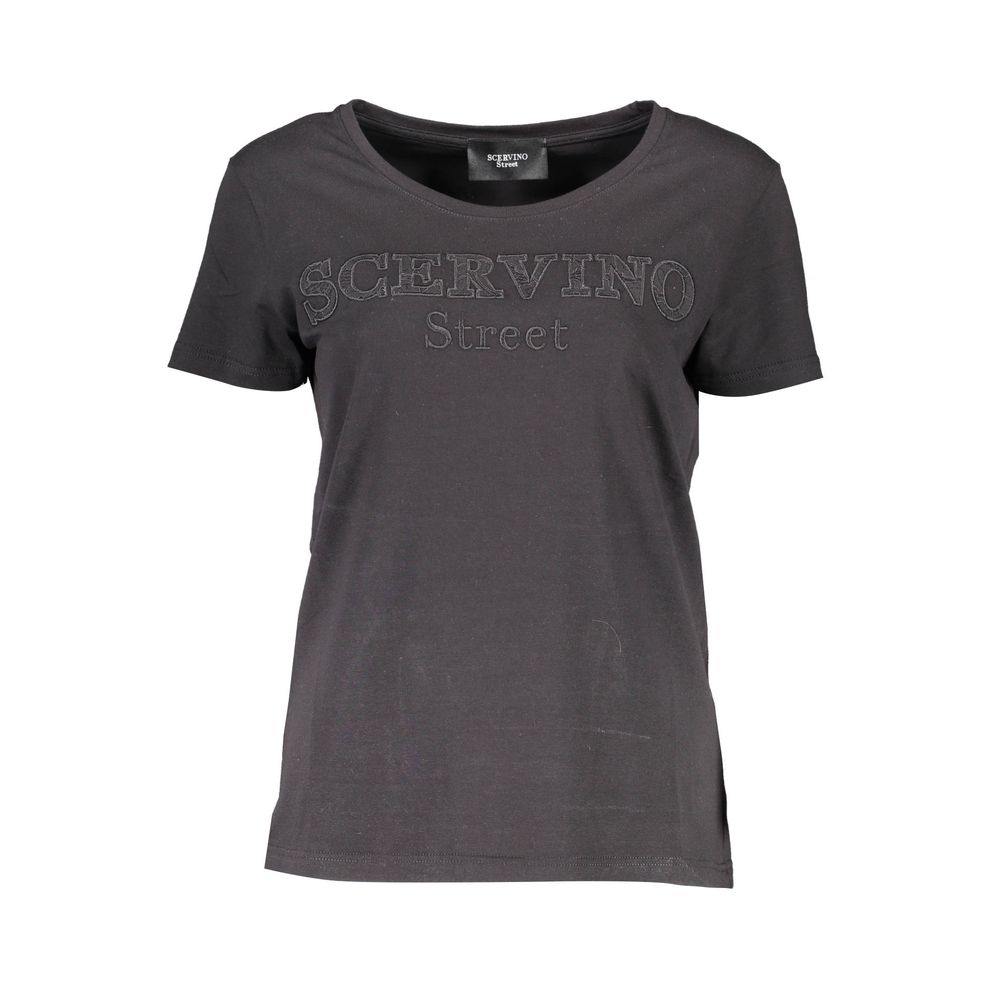 Black Cotton Women T-Shirt-Scervino Street-LabelTerrace.com