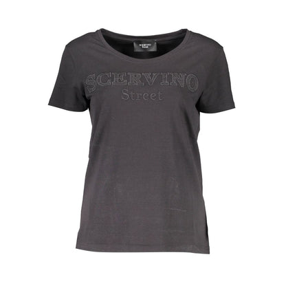 Black Cotton Women T-Shirt-Scervino Street-LabelTerrace.com