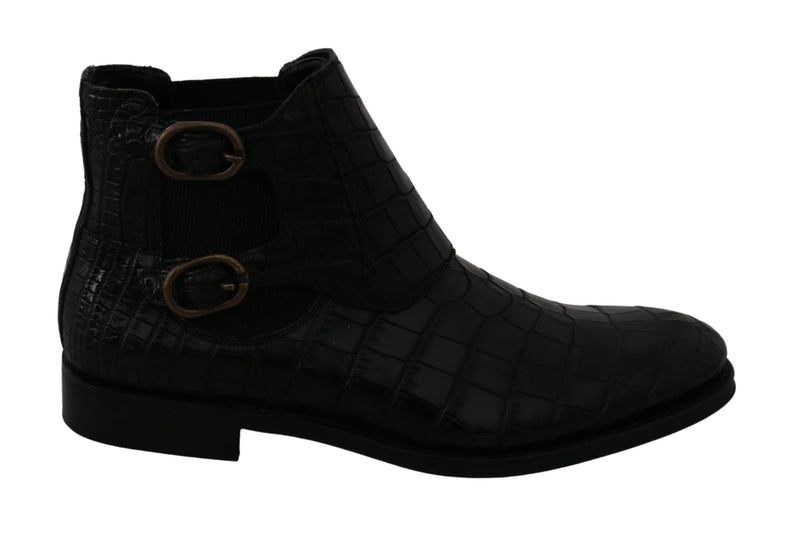 Black Crocodile Leather Derby Boots Shoes-Dolce & Gabbana-LabelTerrace.com
