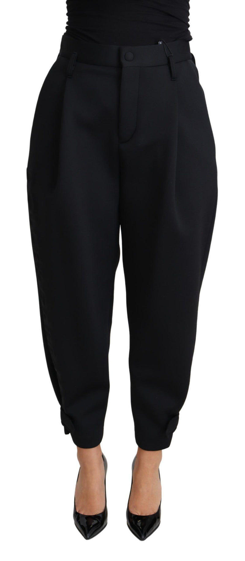 Black Cropped Dress High Waist Polyester Pants-Dolce & Gabbana-LabelTerrace.com