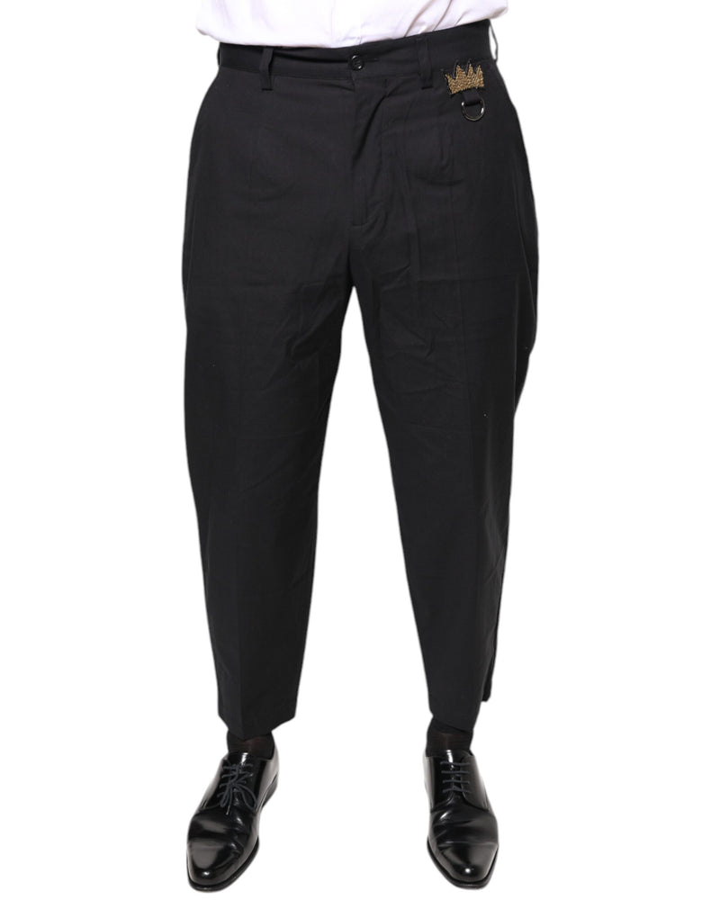 Black Crown Cotton Dress Pants-Dolce & Gabbana-LabelTerrace.com