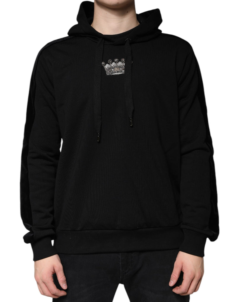 Black Crown Cotton Hooded Sweatshirt Sweater-Dolce & Gabbana-LabelTerrace.com