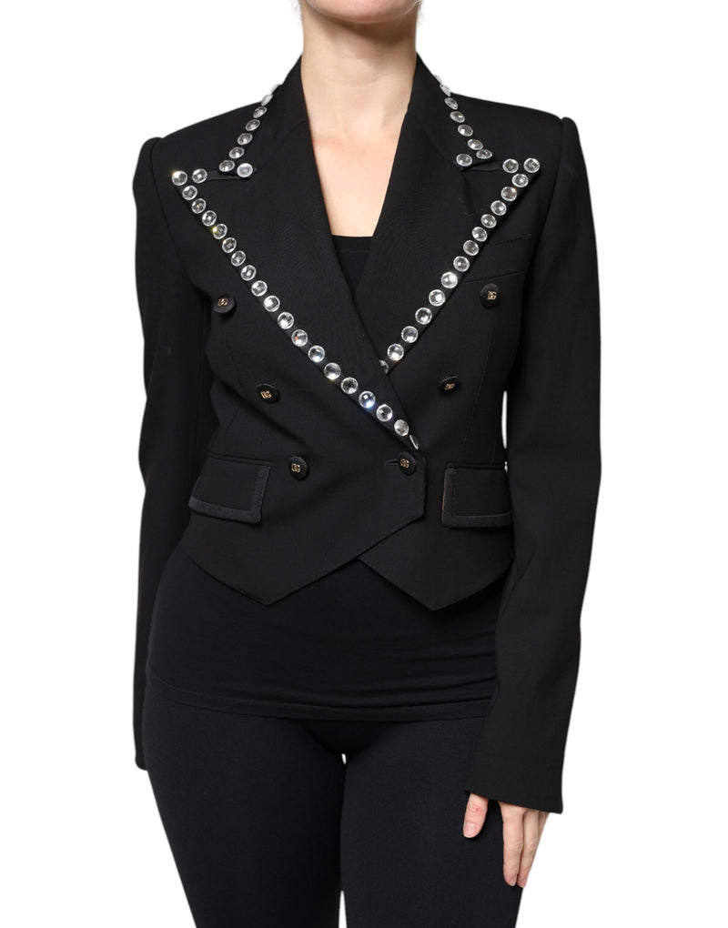 Black Crystal Double Breasted Blazer Jacket-Dolce & Gabbana-LabelTerrace.com