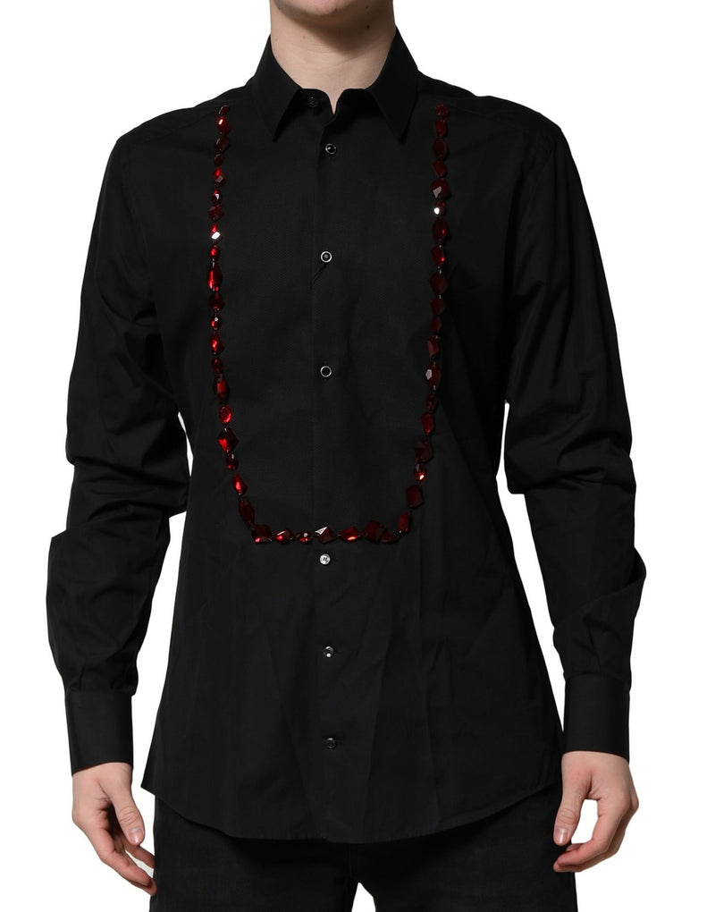 Black Crystal GOLD Formal Men Dress Shirt-Dolce & Gabbana-LabelTerrace.com