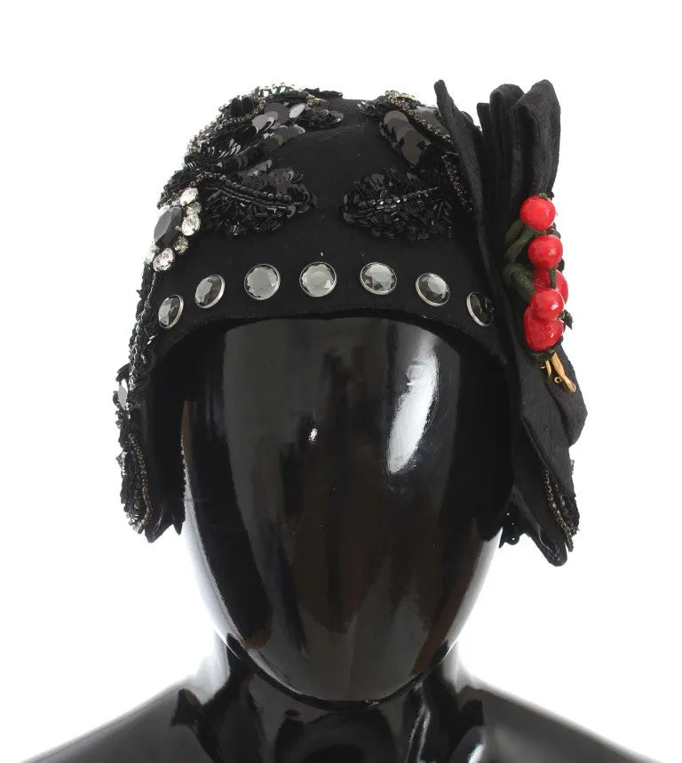 Black Crystal Gold Cherries Brooch Hat-Dolce & Gabbana-LabelTerrace.com