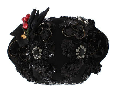 Black Crystal Gold Cherries Brooch Hat-Dolce & Gabbana-LabelTerrace.com