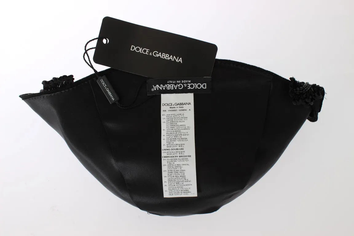 Black Crystal Gold Cherries Brooch Hat-Dolce & Gabbana-LabelTerrace.com