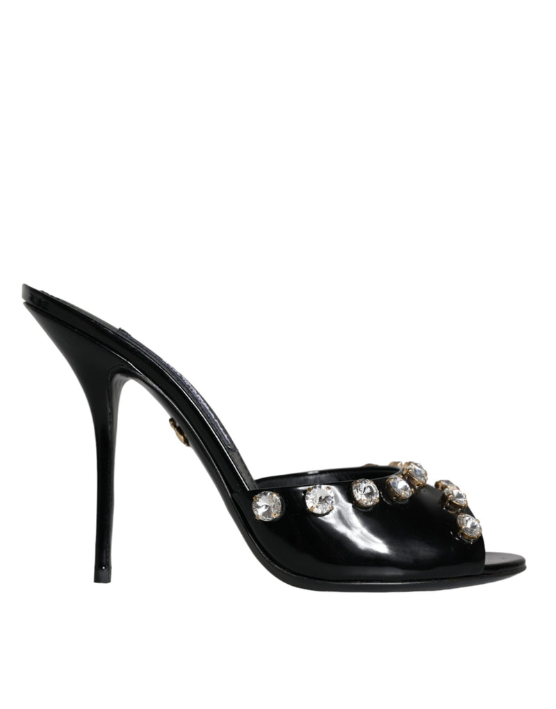 Black Crystal Heels Keira Sandals Shoes-Dolce & Gabbana-LabelTerrace.com