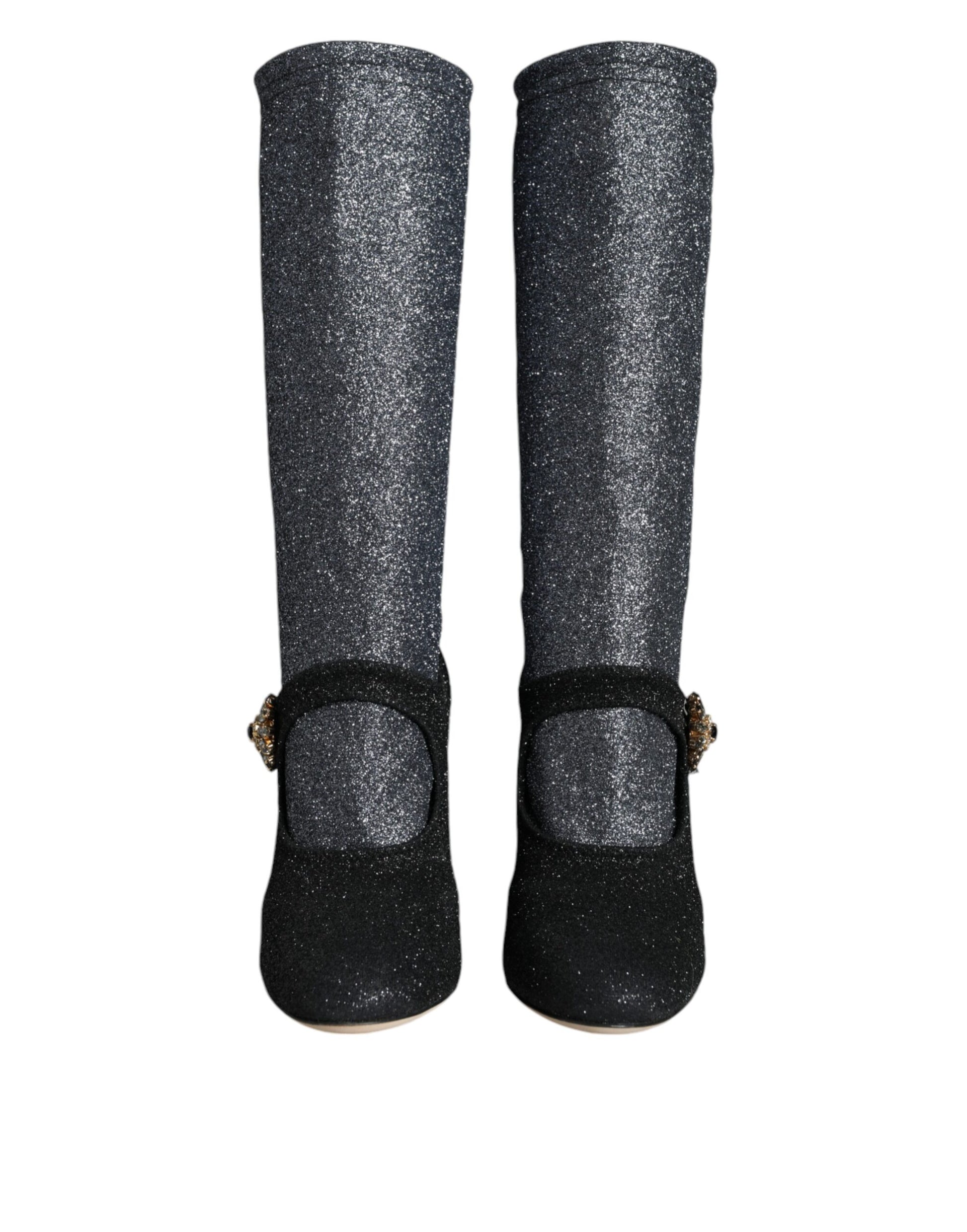 Black Crystal Mary Janes Booties Shoes-Dolce & Gabbana-LabelTerrace.com