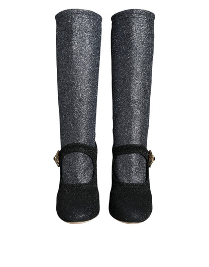 Black Crystal Mary Janes Booties Shoes-Dolce & Gabbana-LabelTerrace.com