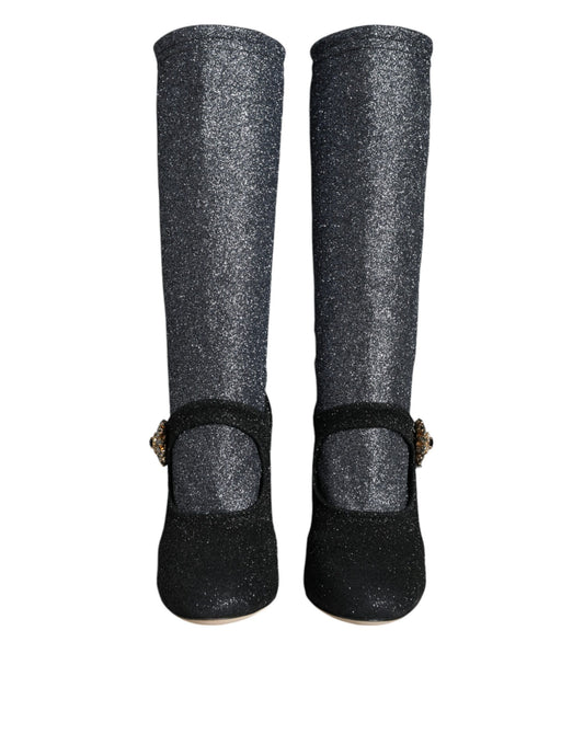 Black Crystal Mary Janes Booties Shoes-Dolce & Gabbana-LabelTerrace.com