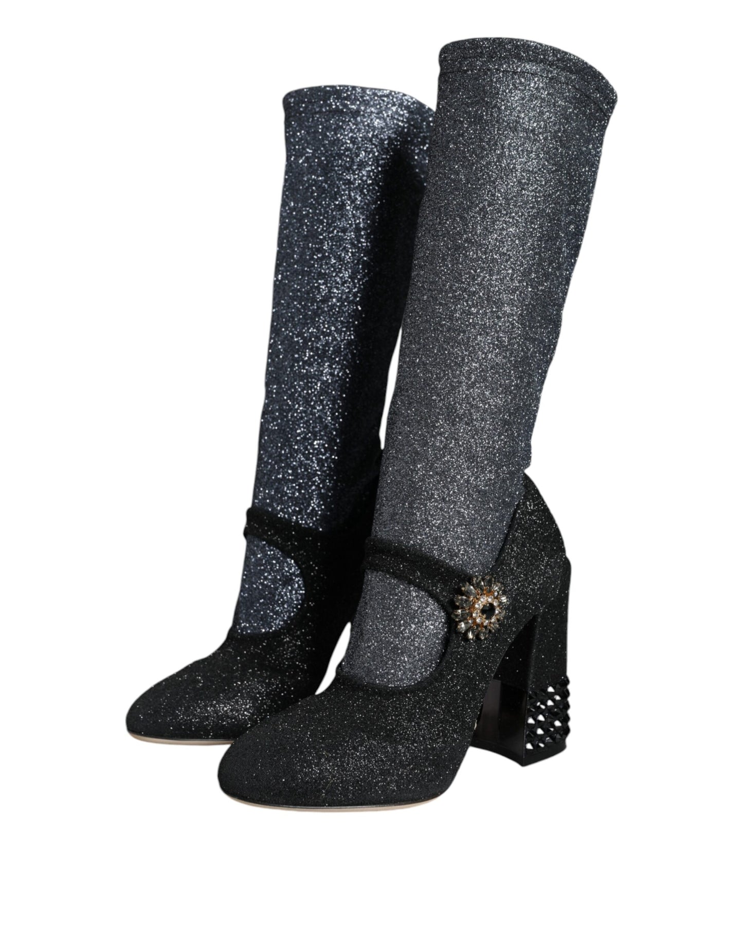Black Crystal Mary Janes Booties Shoes-Dolce & Gabbana-LabelTerrace.com