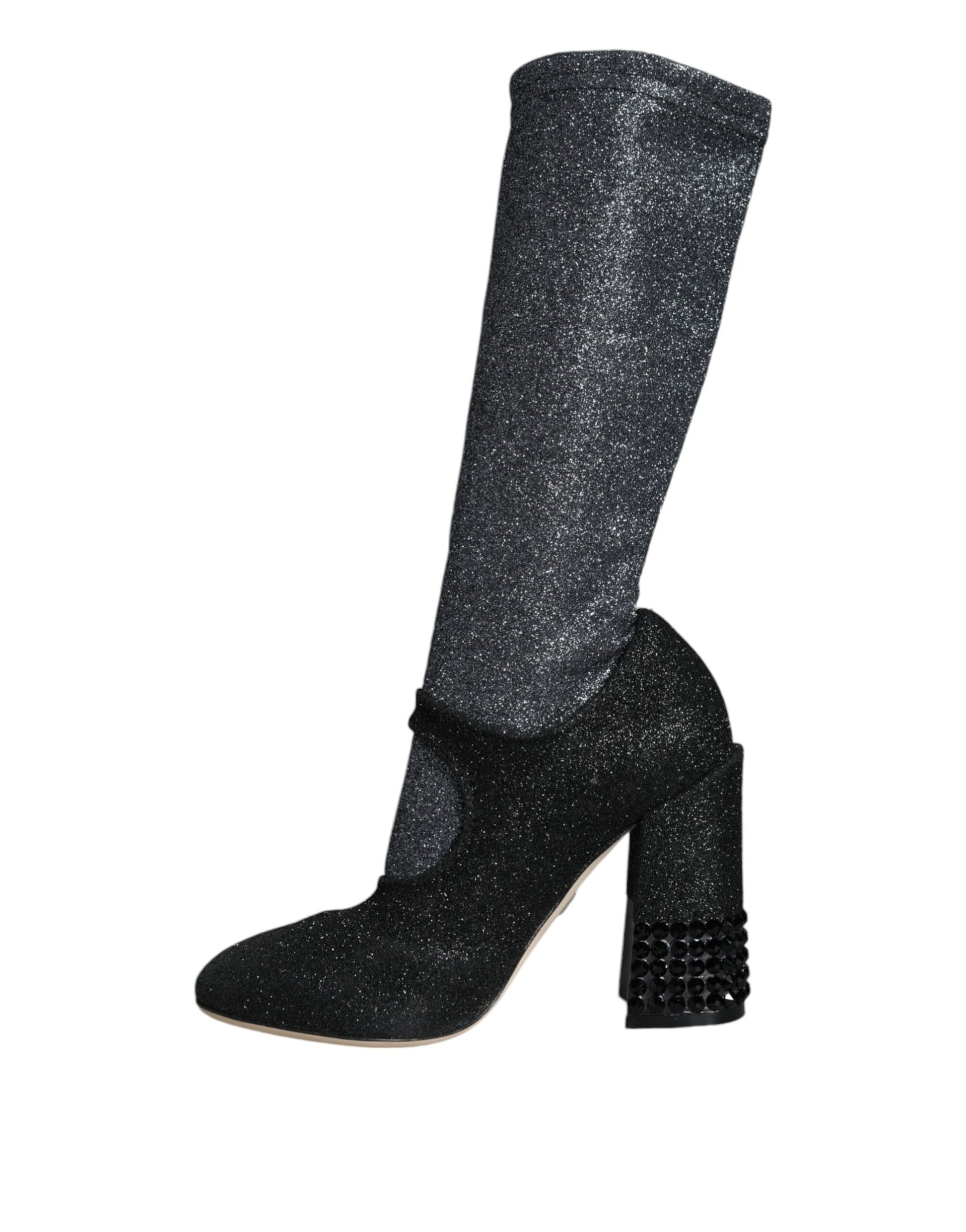 Black Crystal Mary Janes Booties Shoes-Dolce & Gabbana-LabelTerrace.com