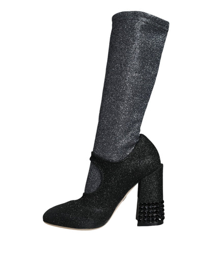 Black Crystal Mary Janes Booties Shoes-Dolce & Gabbana-LabelTerrace.com
