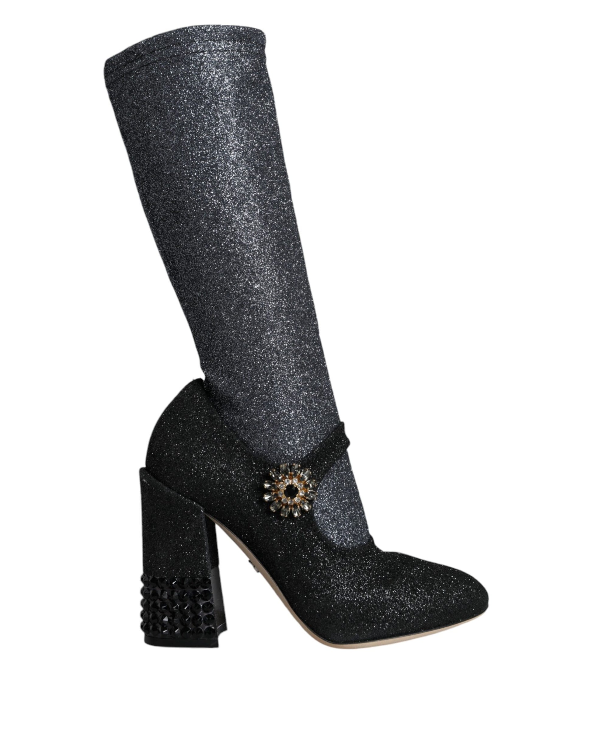 Black Crystal Mary Janes Booties Shoes-Dolce & Gabbana-LabelTerrace.com