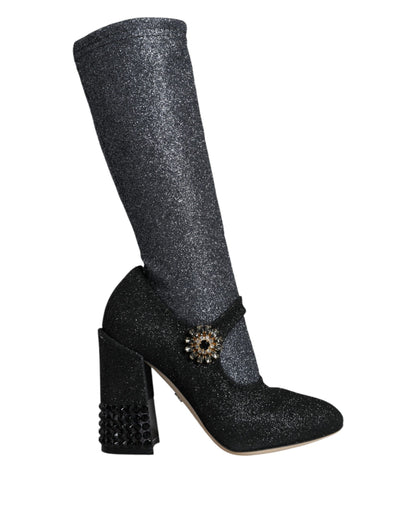 Black Crystal Mary Janes Booties Shoes-Dolce & Gabbana-LabelTerrace.com