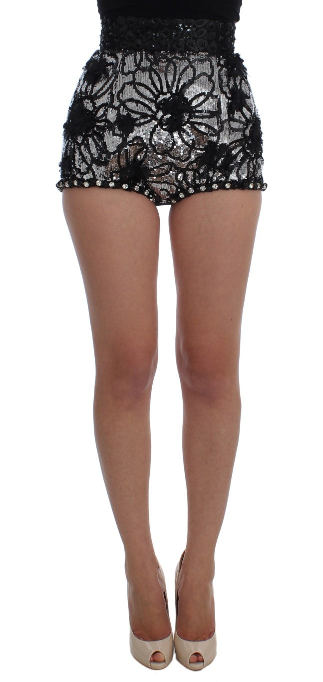 Black Crystal Sequined Mini Shorts-Dolce & Gabbana-LabelTerrace.com