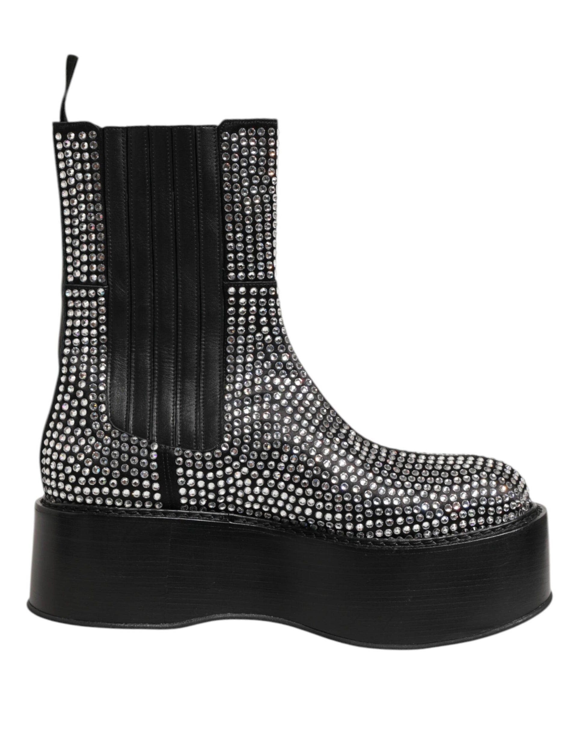 Black Crystal Strass Mid Calf Short Boots Shoes