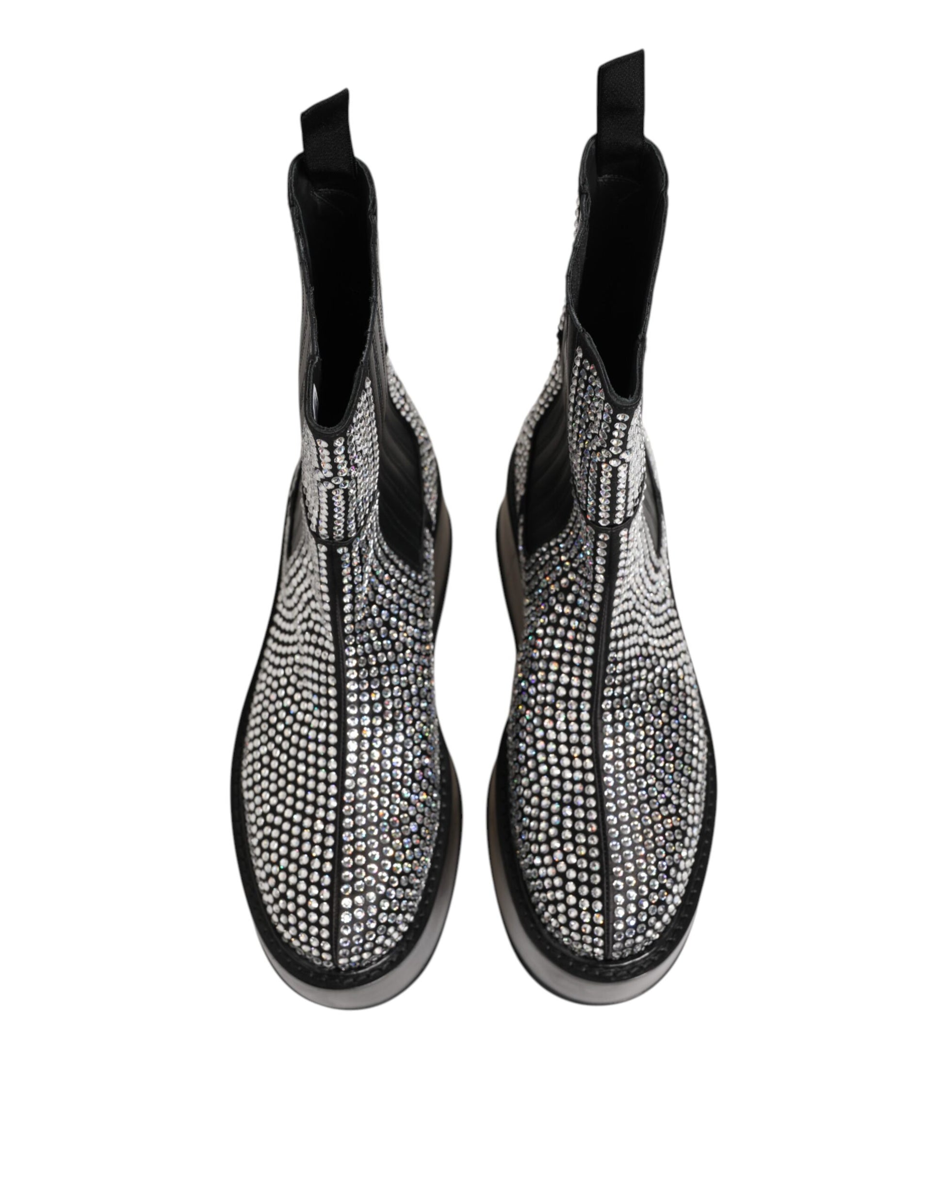 Black Crystal Strass Mid Calf Short Boots Shoes