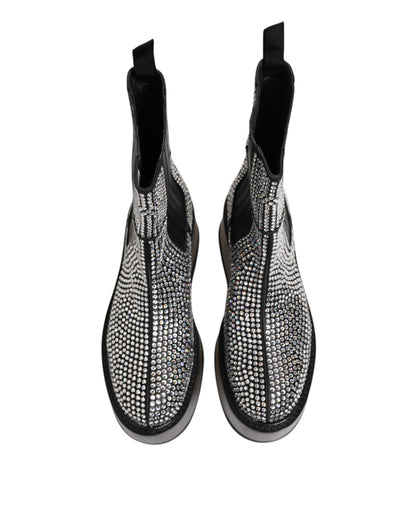 Black Crystal Strass Mid Calf Short Boots Shoes