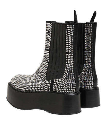 Black Crystal Strass Mid Calf Short Boots Shoes