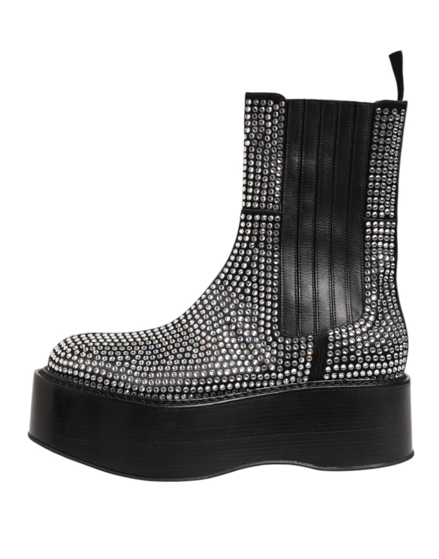 Black Crystal Strass Mid Calf Short Boots Shoes