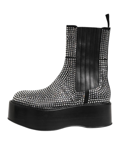 Black Crystal Strass Mid Calf Short Boots Shoes