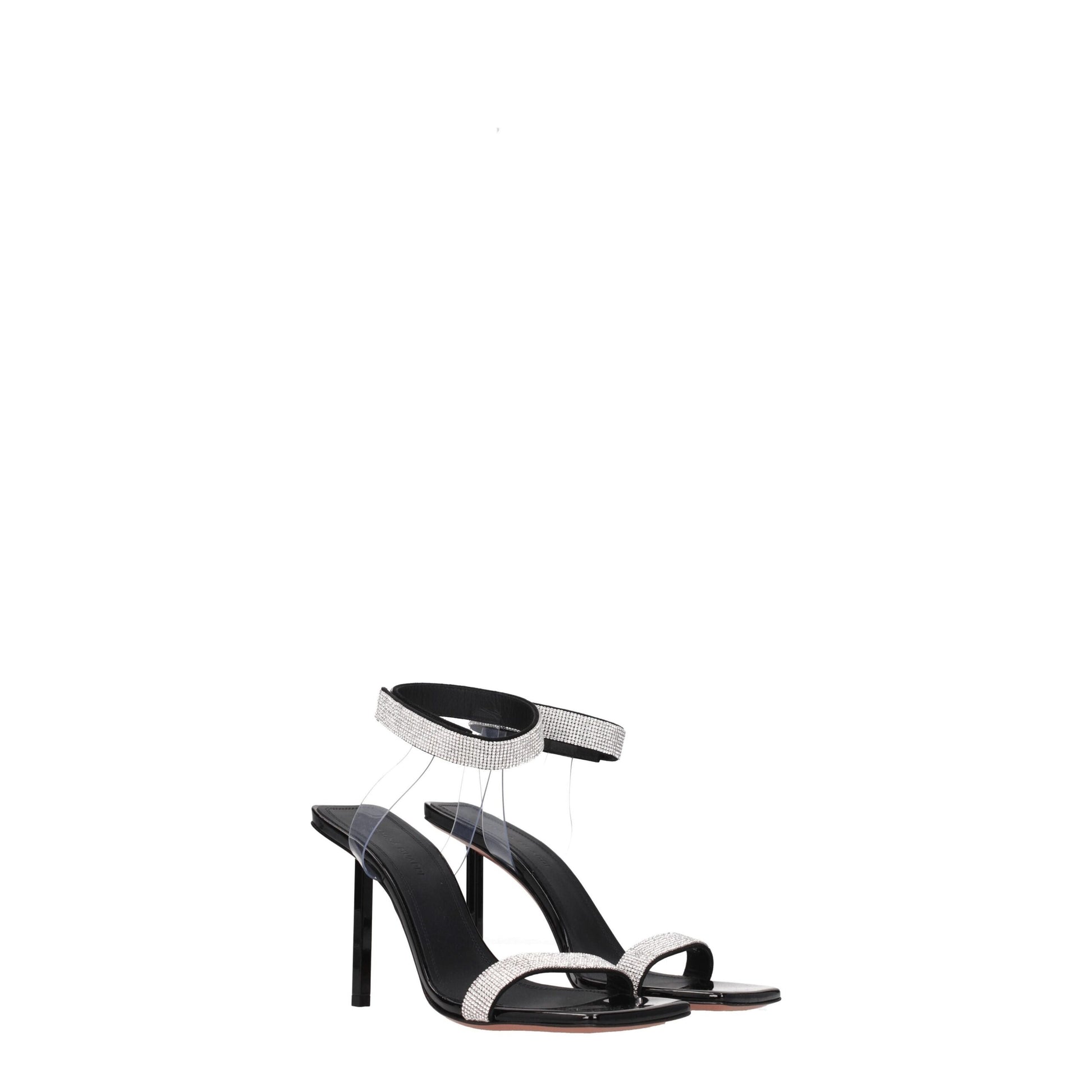 Black Crystals Stiletto Heel Sandals-Amina Muaddi-LabelTerrace.com