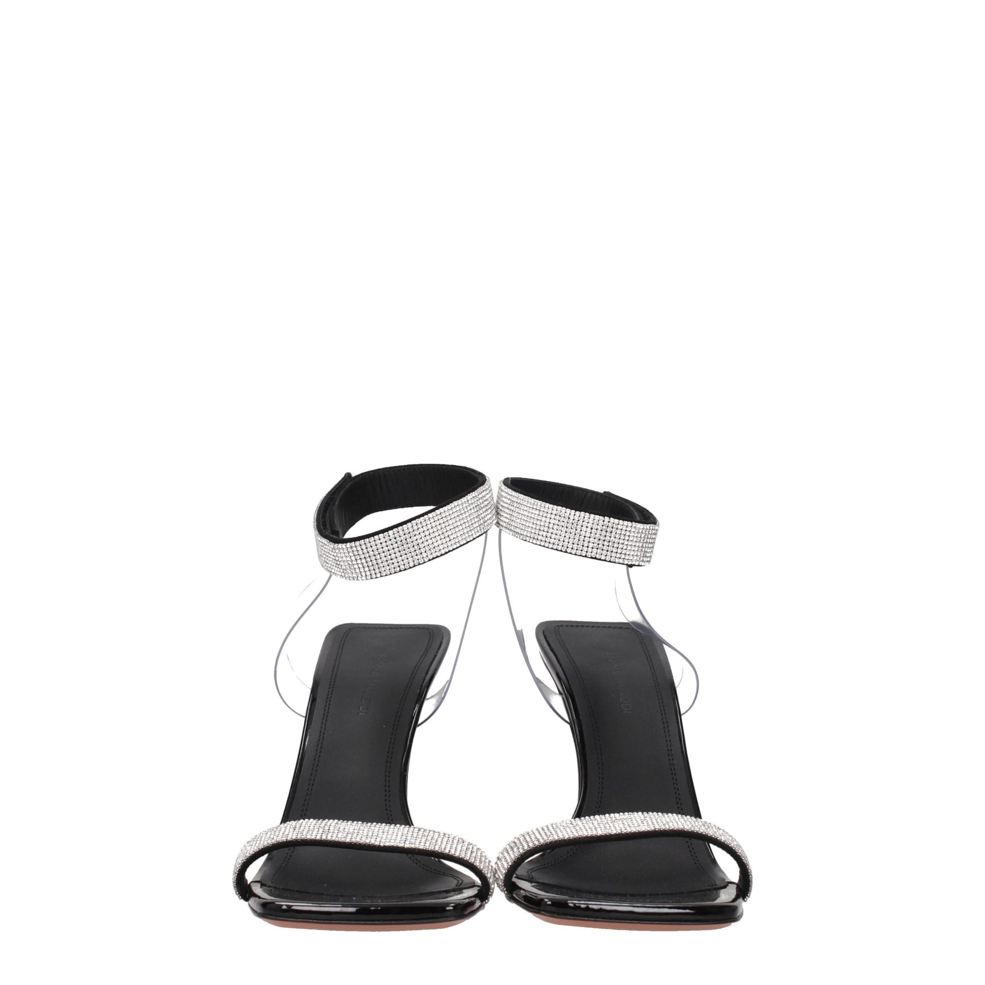 Black Crystals Stiletto Heel Sandals-Amina Muaddi-LabelTerrace.com