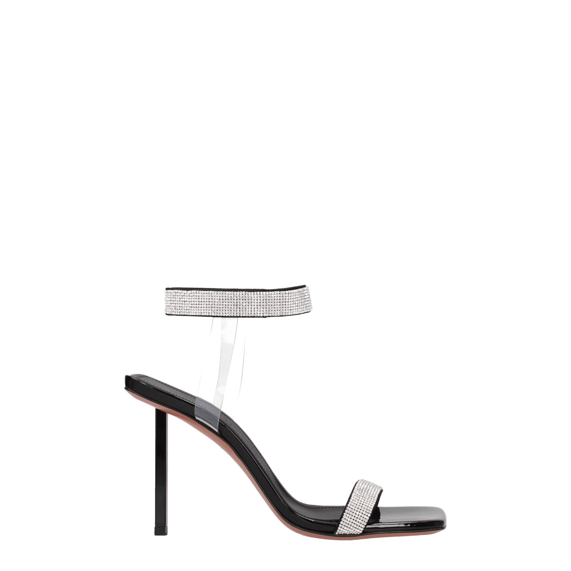 Black Crystals Stiletto Heel Sandals-Amina Muaddi-LabelTerrace.com
