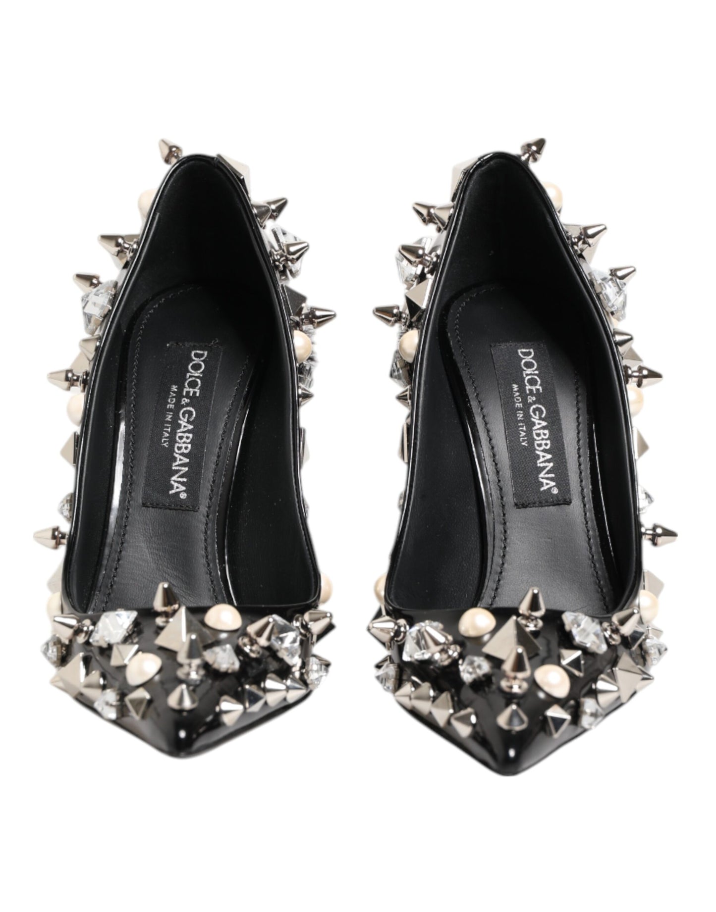 Black Crystals Studs Stiletto Pumps Shoes-Dolce & Gabbana-LabelTerrace.com
