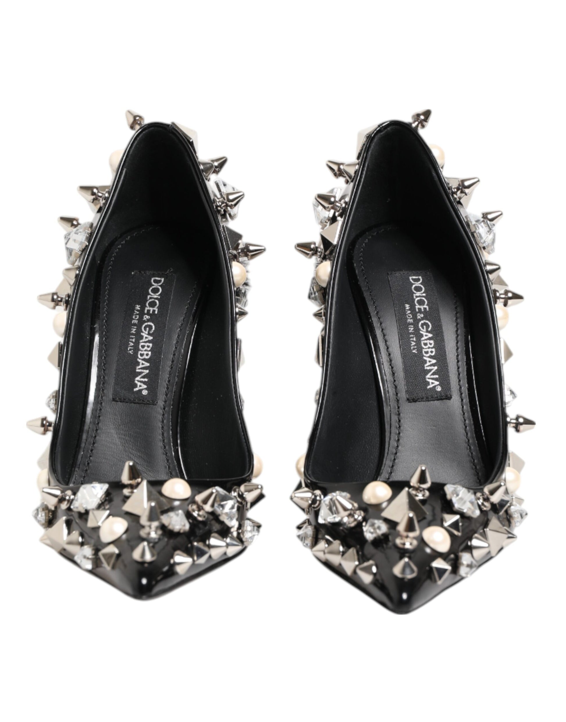 Black Crystals Studs Stiletto Pumps Shoes-Dolce & Gabbana-LabelTerrace.com