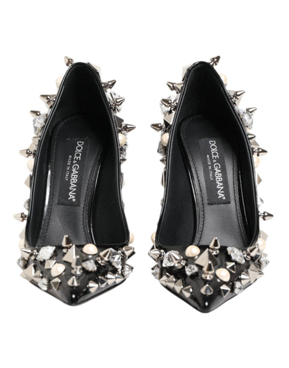 Black Crystals Studs Stiletto Pumps Shoes-Dolce & Gabbana-LabelTerrace.com