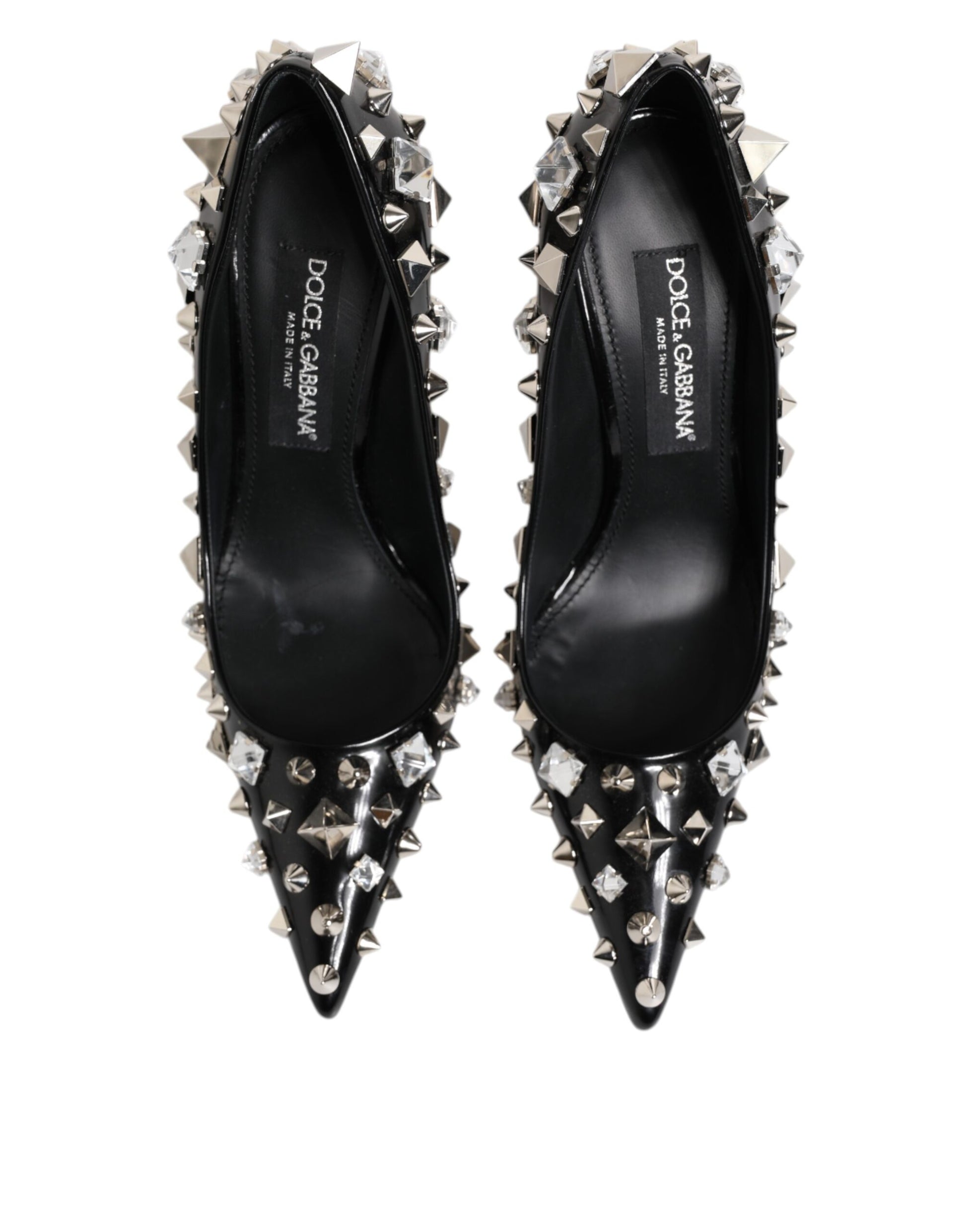 Black Crystals Studs Stiletto Pumps Shoes-Dolce & Gabbana-LabelTerrace.com