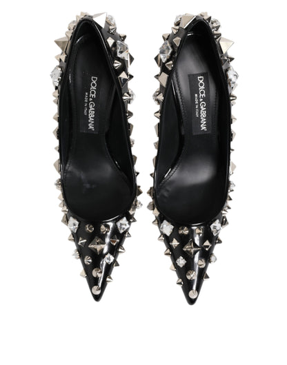 Black Crystals Studs Stiletto Pumps Shoes-Dolce & Gabbana-LabelTerrace.com