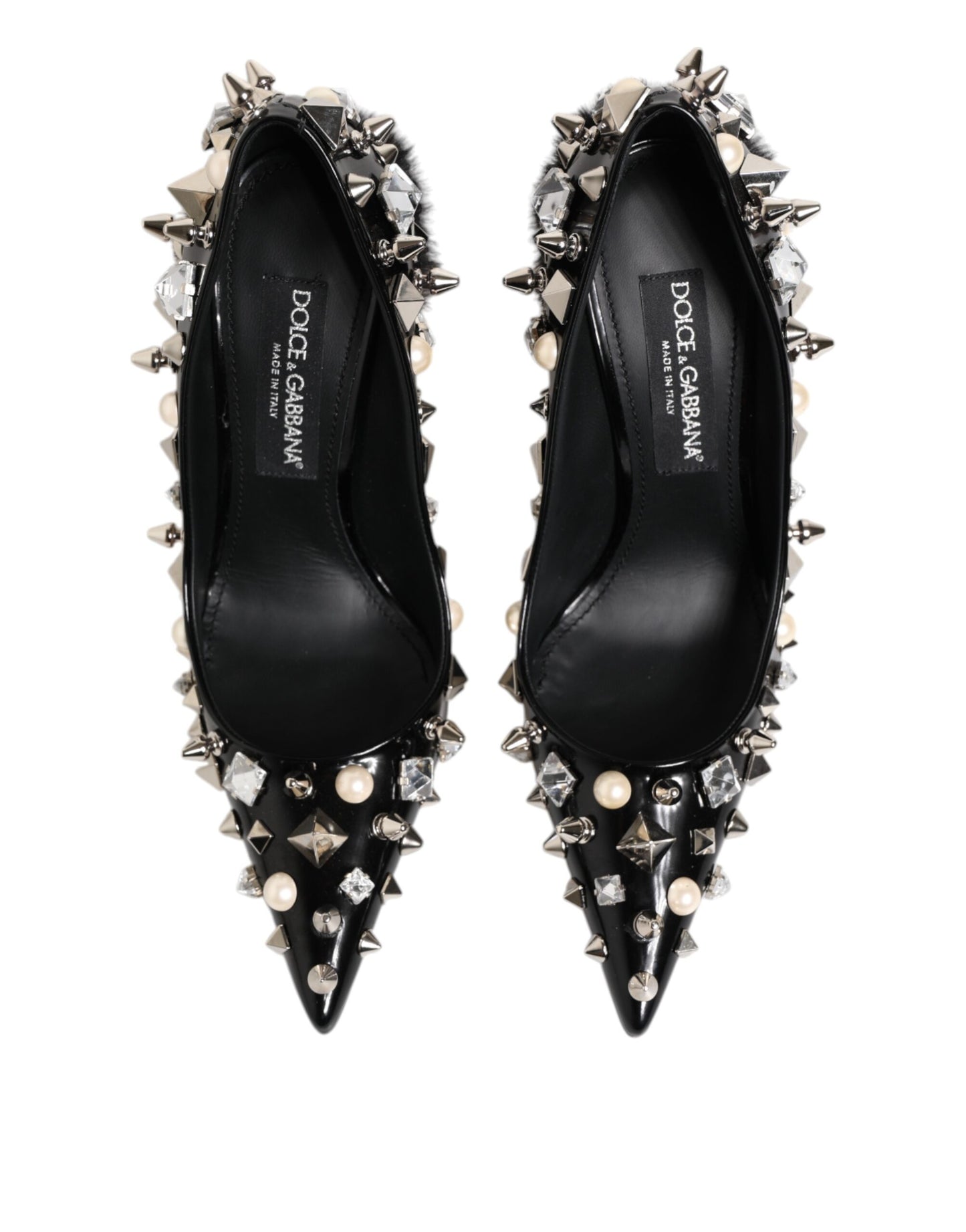 Black Crystals Studs Stiletto Pumps Shoes-Dolce & Gabbana-LabelTerrace.com