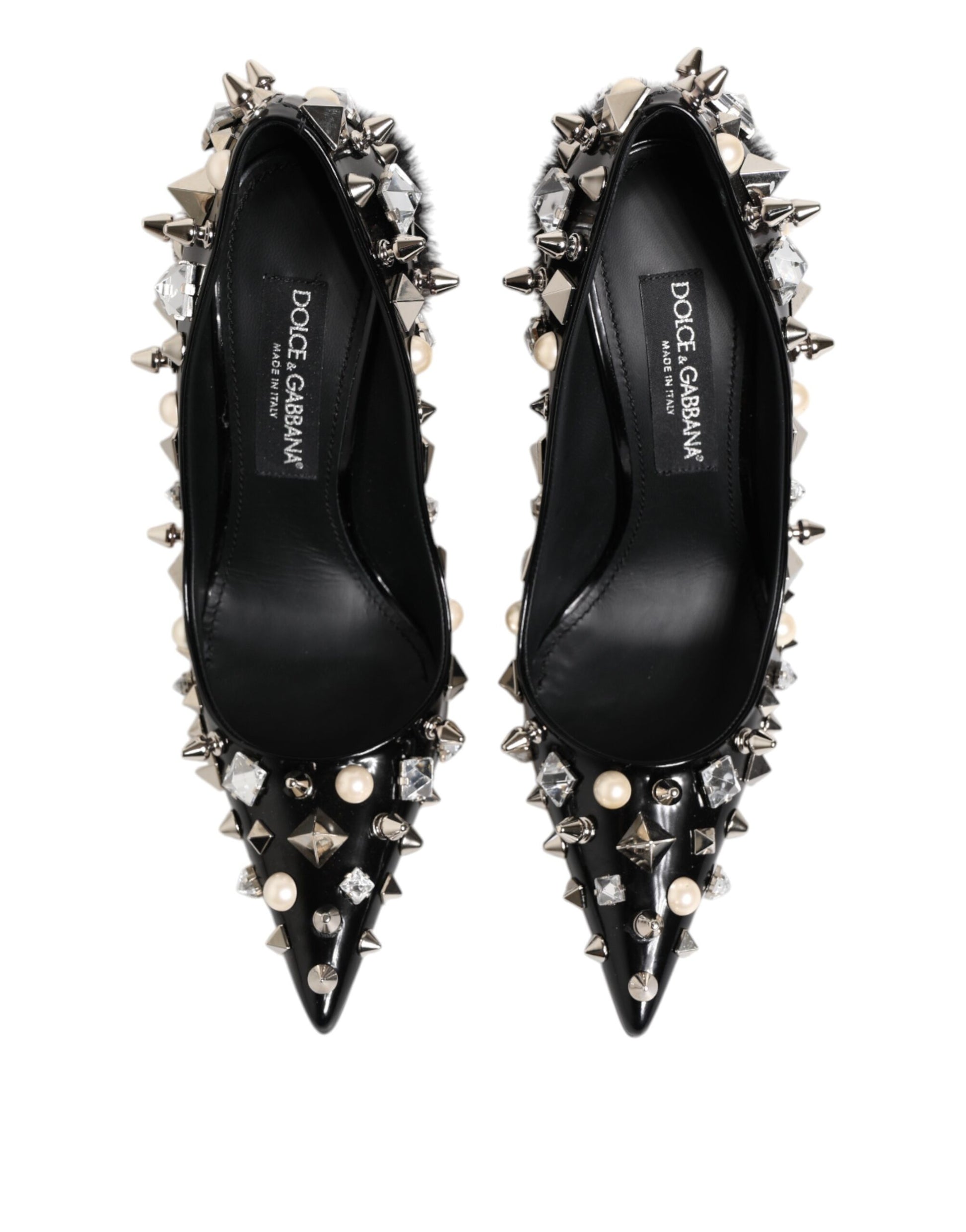 Black Crystals Studs Stiletto Pumps Shoes-Dolce & Gabbana-LabelTerrace.com