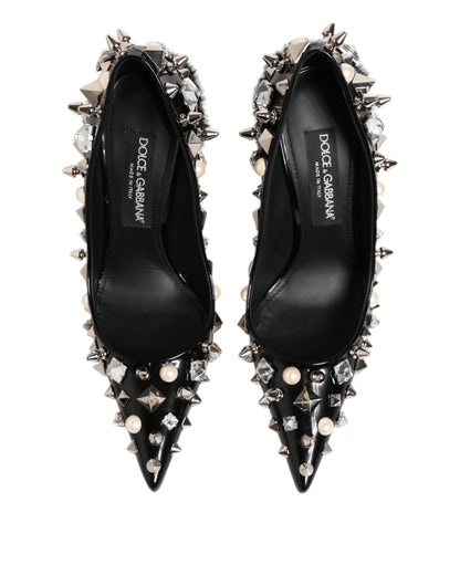 Black Crystals Studs Stiletto Pumps Shoes-Dolce & Gabbana-LabelTerrace.com