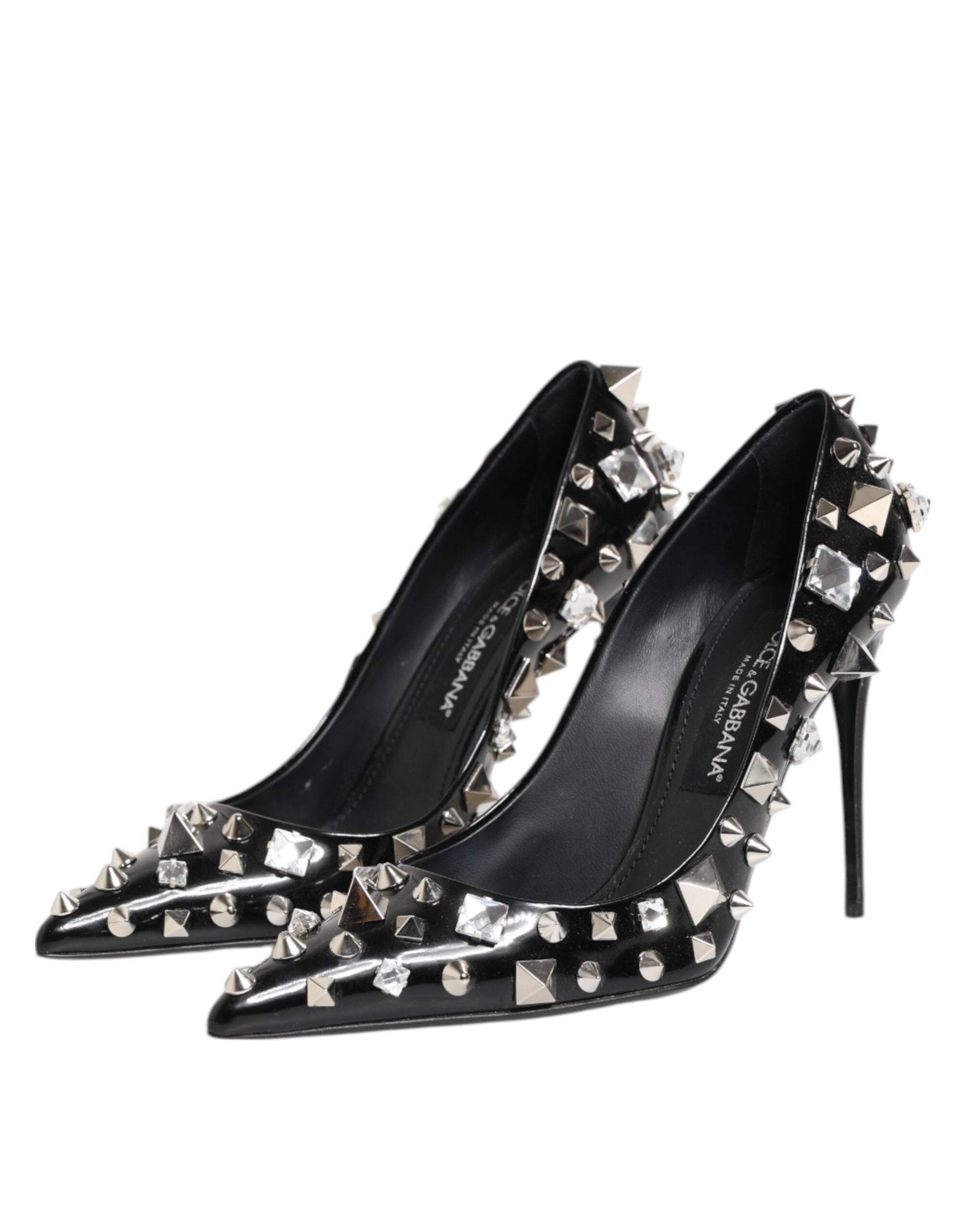 Black Crystals Studs Stiletto Pumps Shoes-Dolce & Gabbana-LabelTerrace.com